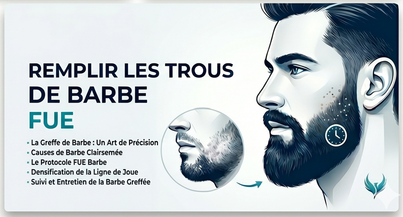 Trous dans la barbe — causes et solution greffe FUE Paris