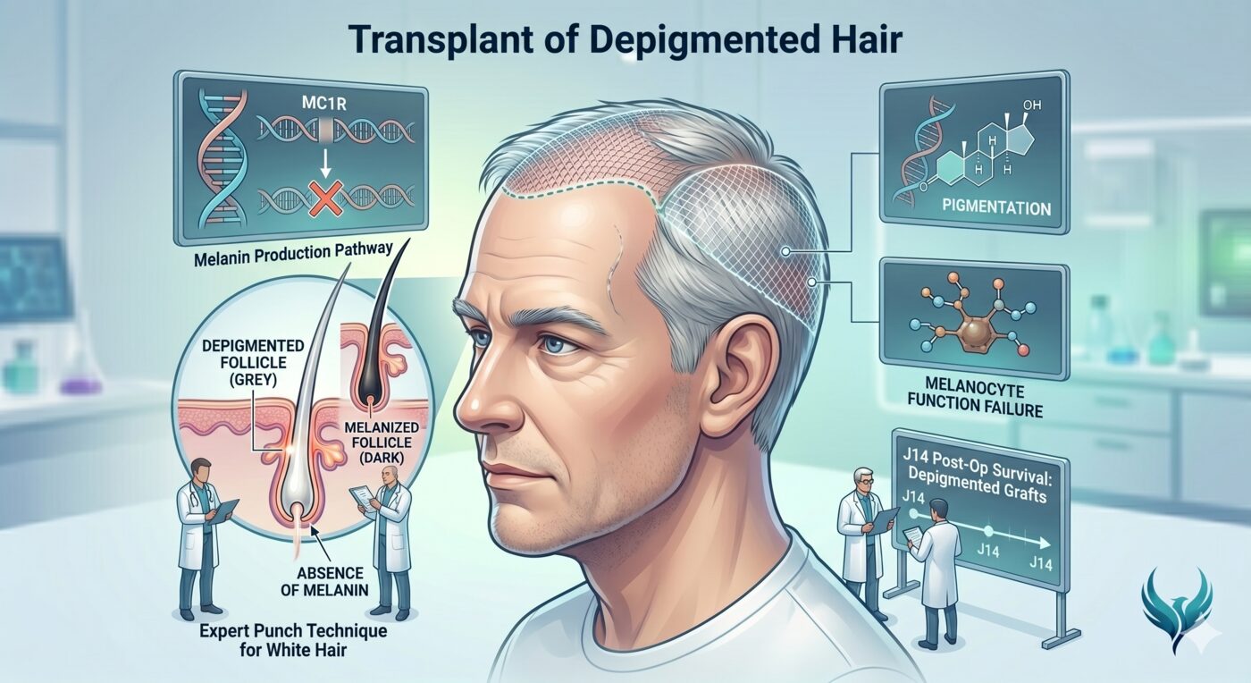 Grey hair transplant — FUE punch extraction technique for white hair