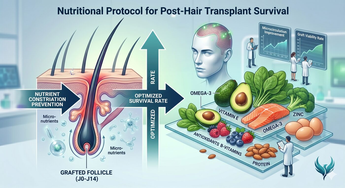 Protocole nutritionnel post-greffe de cheveux — survie des greffons J0-J14